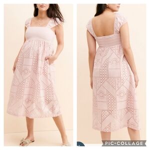 Hatch maternity Ivy eyelet midi dress fit and flare A line light pink 2 small